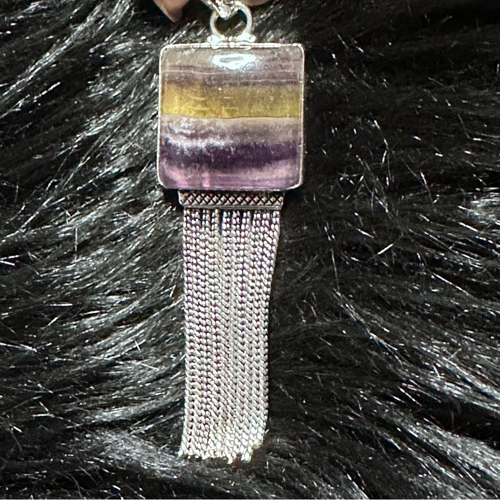 Artisan Handcrafted Jewelry Fluorite Purple and Yellow Banded Stone Tassel